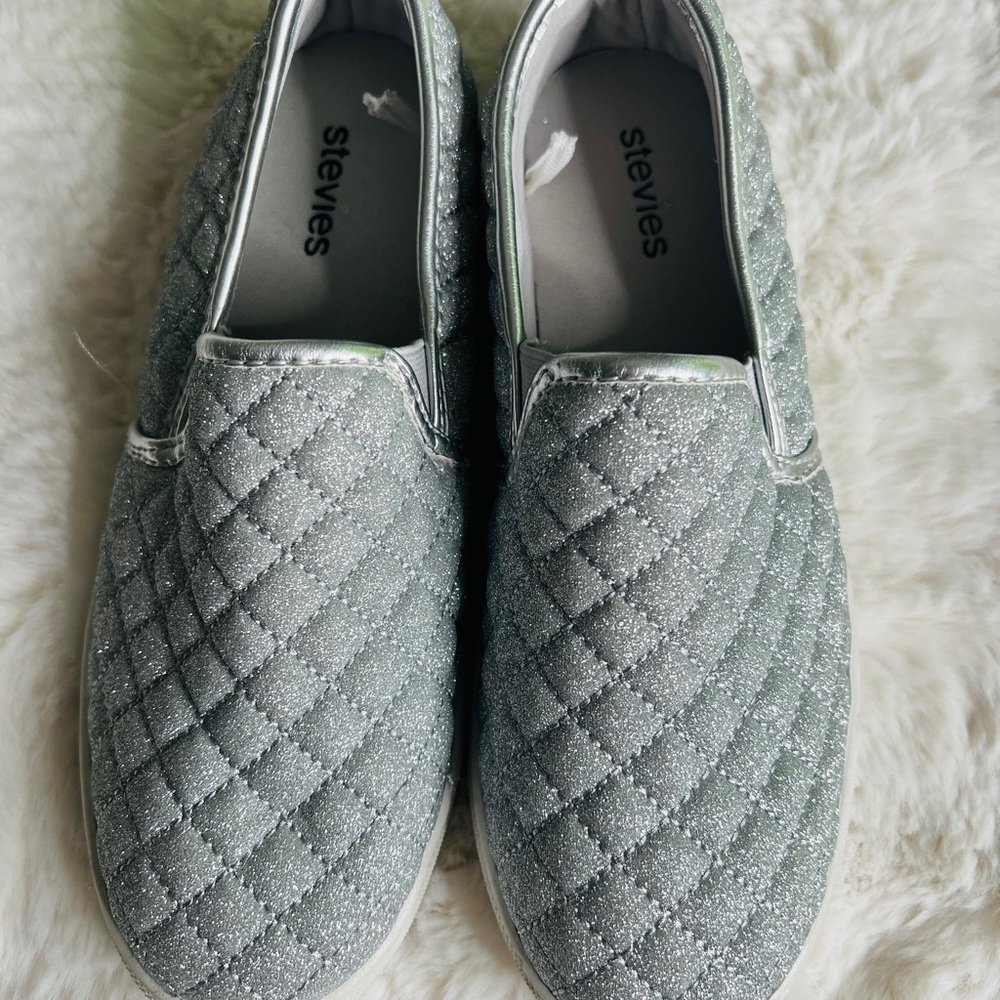 Stevies Glittery Silver Quilted Sneakers